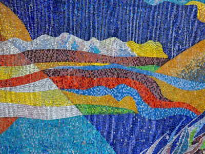 Blue Yellow Red And Brown Textile