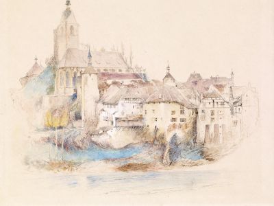 White And Brown Concrete Building Painting