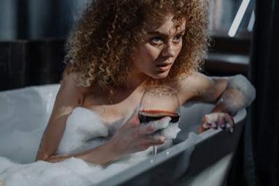 Woman Relaxing in Bath with Wine - Art