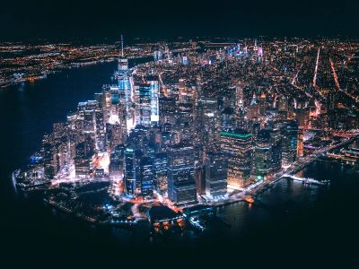 Aerial View Of City Buildings During Nighttime