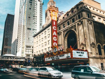 Chicago Theater In Time Lapse Photography During Daytime