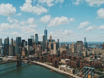 Wide Angle Photo Of Brooklyn Bridge Under Cloudy Sky