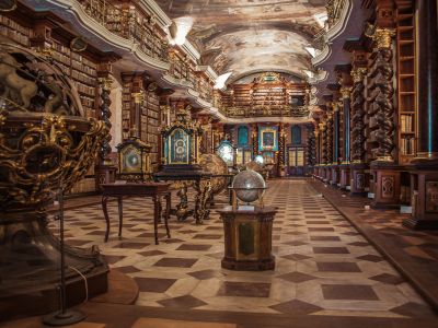 Brown And Blue Desk Globe In Library